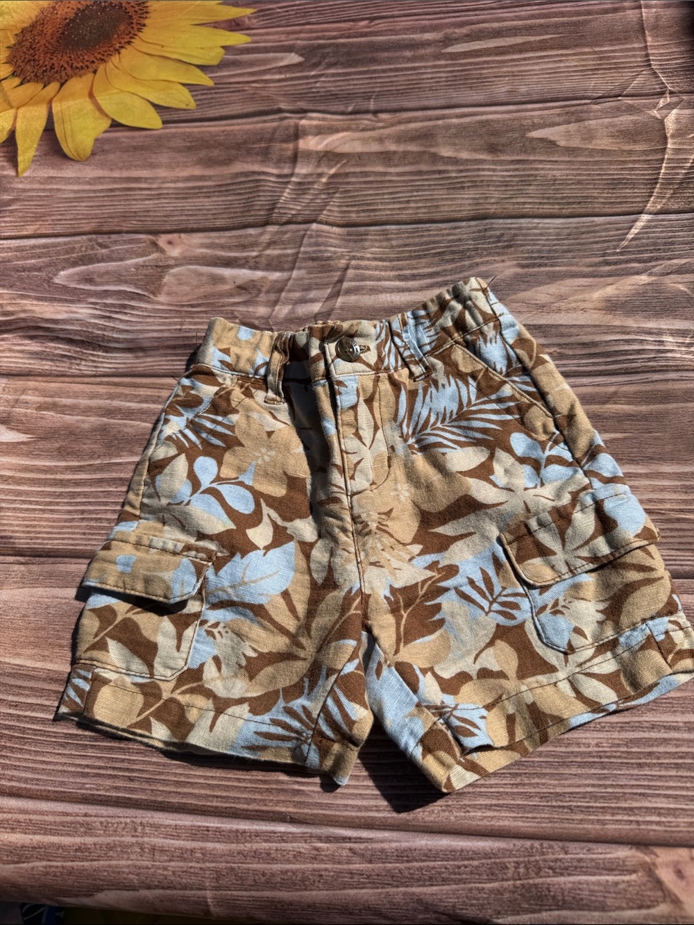 Janie and Jack Tan and Light Blue Tropical Cargo Shorts